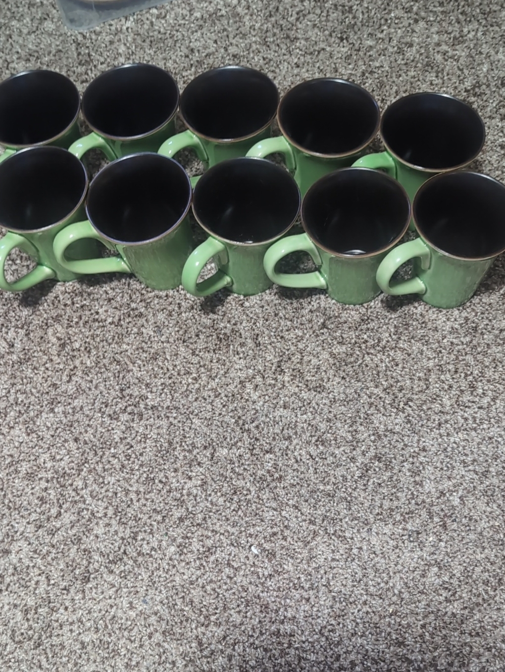 Corelle Green Ceramic Vintage flared Top Mugs with Dark Interior - Set of 10